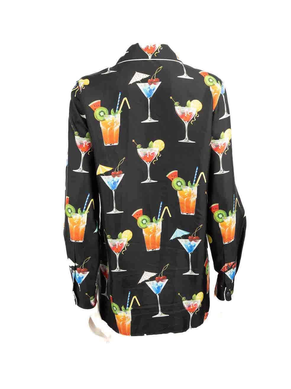 Dolce & Gabbana Cocktail Print Silk Pyjama Shirt Size S In New Condition For Sale In London, GB