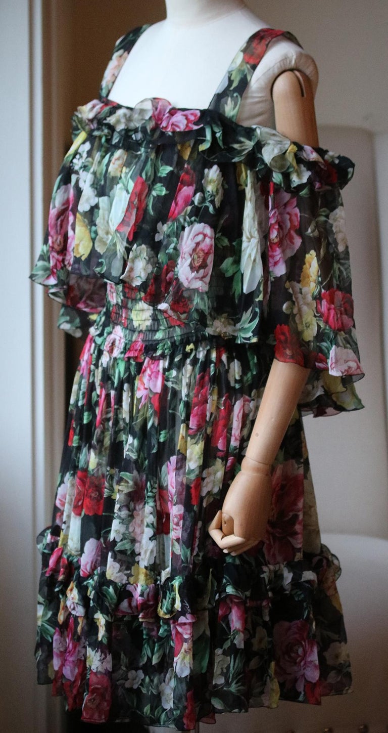 Dolce and Gabbana Cold-shoulder Floral-print Silk-chiffon Mini Dress For Sale at 1stDibs | chiffon floral print mini dress, chiffon dress, cold shoulder dress