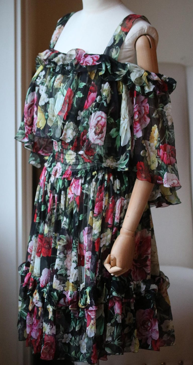 Dolce and Gabbana Cold-shoulder Floral-print Silk-chiffon Mini Dress at  1stDibs