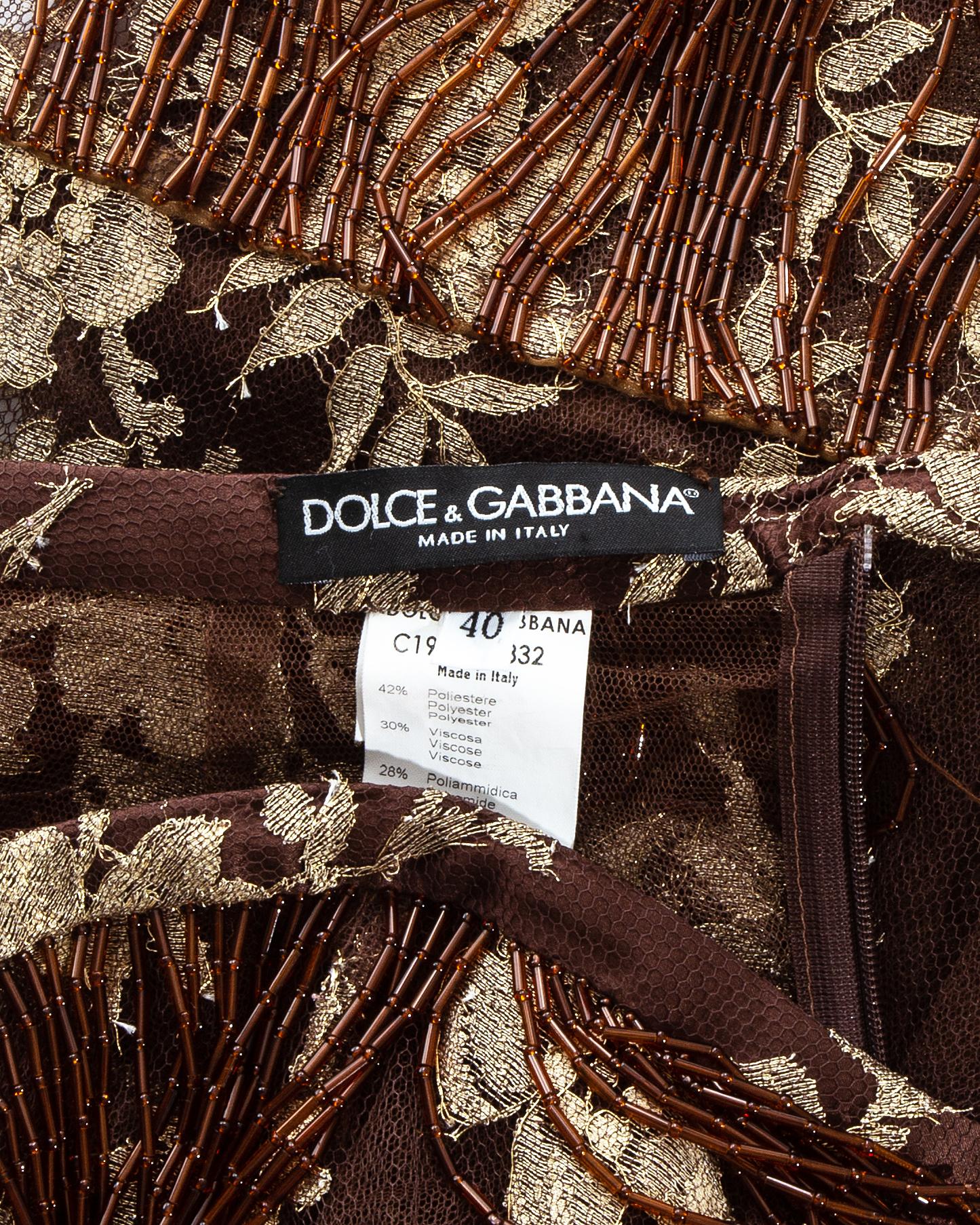 Brown Dolce & Gabbana copper and gold lace beaded fringe pants, ss 2000 For Sale