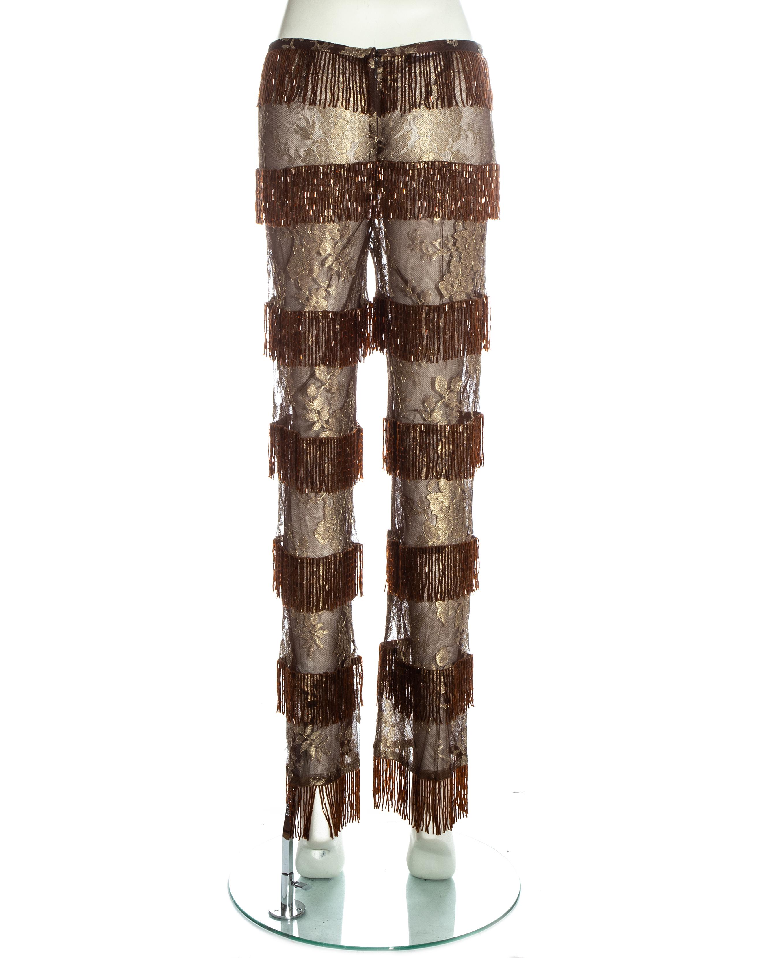 Brown Dolce & Gabbana copper and gold lace beaded fringe pants, ss 2000
