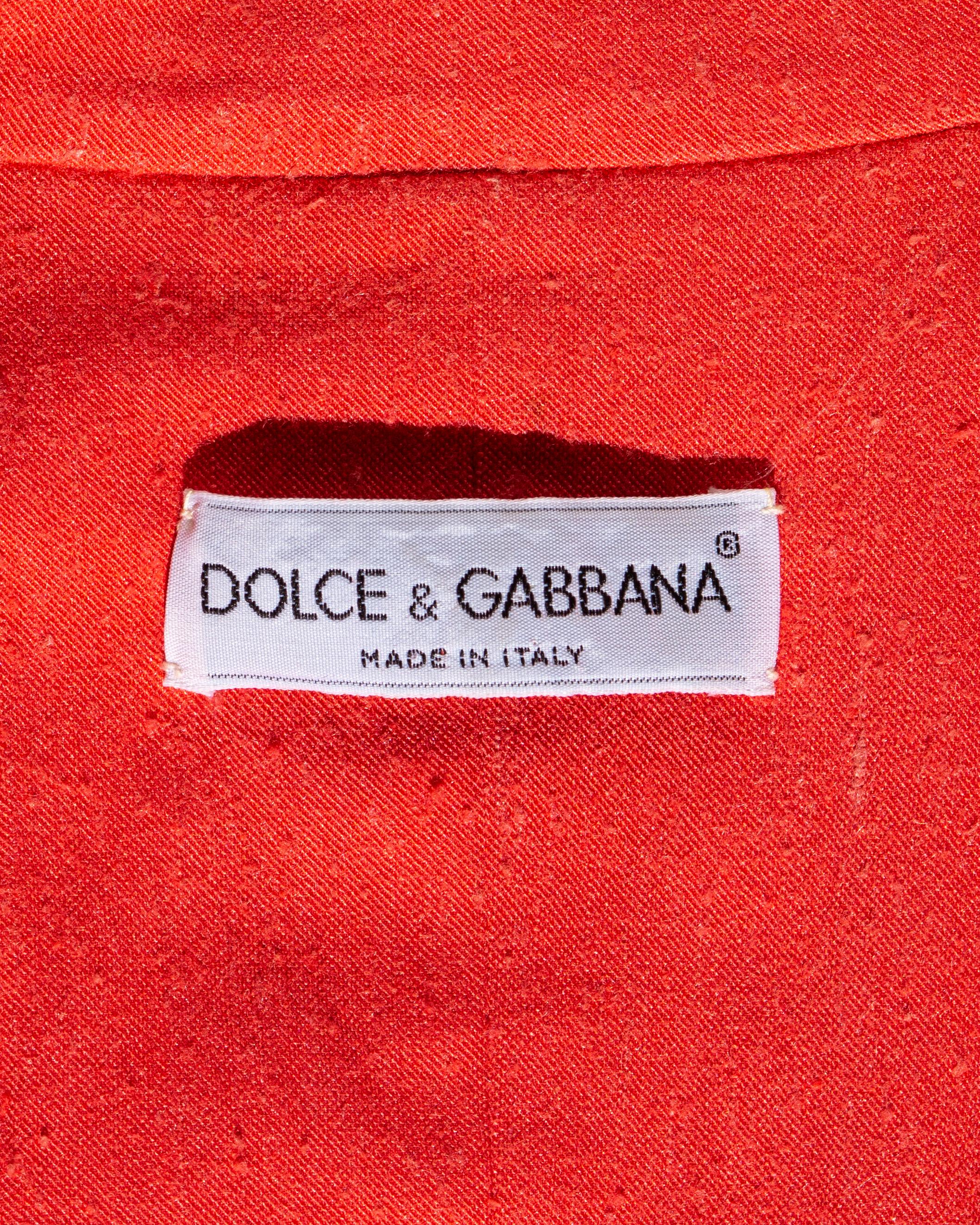 Dolce & Gabbana coral cropped jacket and mini skirt suit, ss 1992 For Sale 4