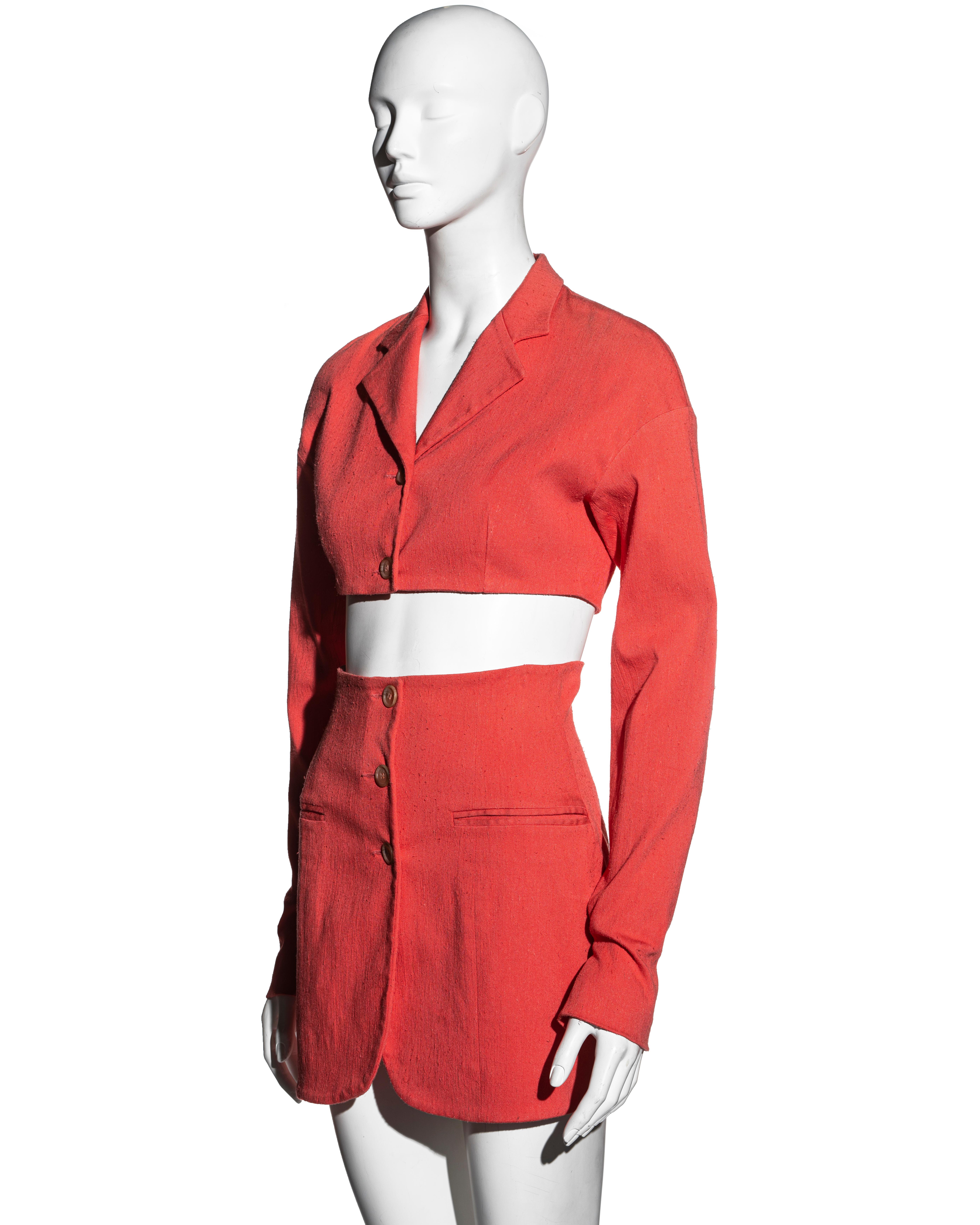 Dolce & Gabbana coral cropped jacket and mini skirt suit, ss 1992 For Sale 1