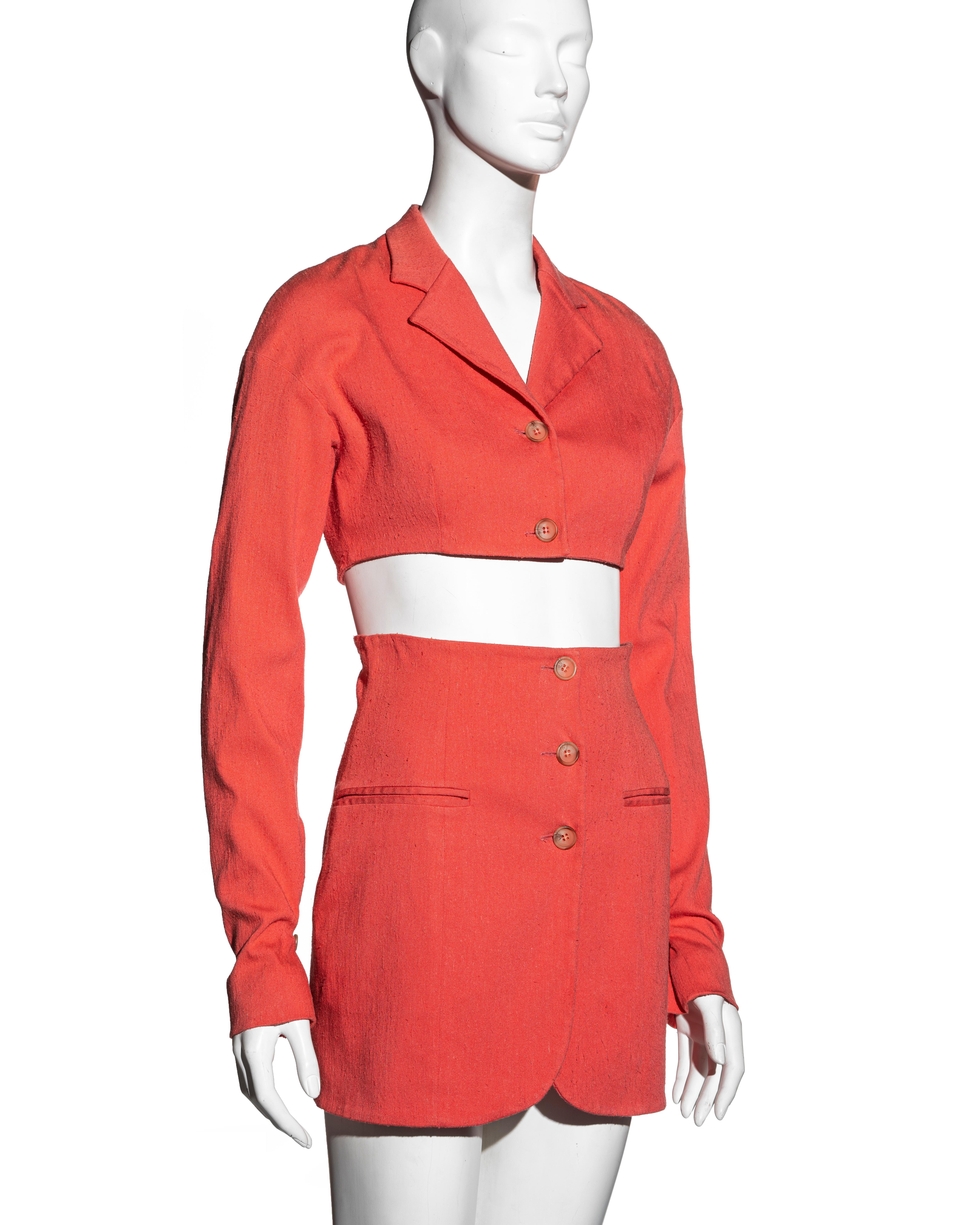 Dolce & Gabbana coral cropped jacket and mini skirt suit, ss 1992 For Sale 2