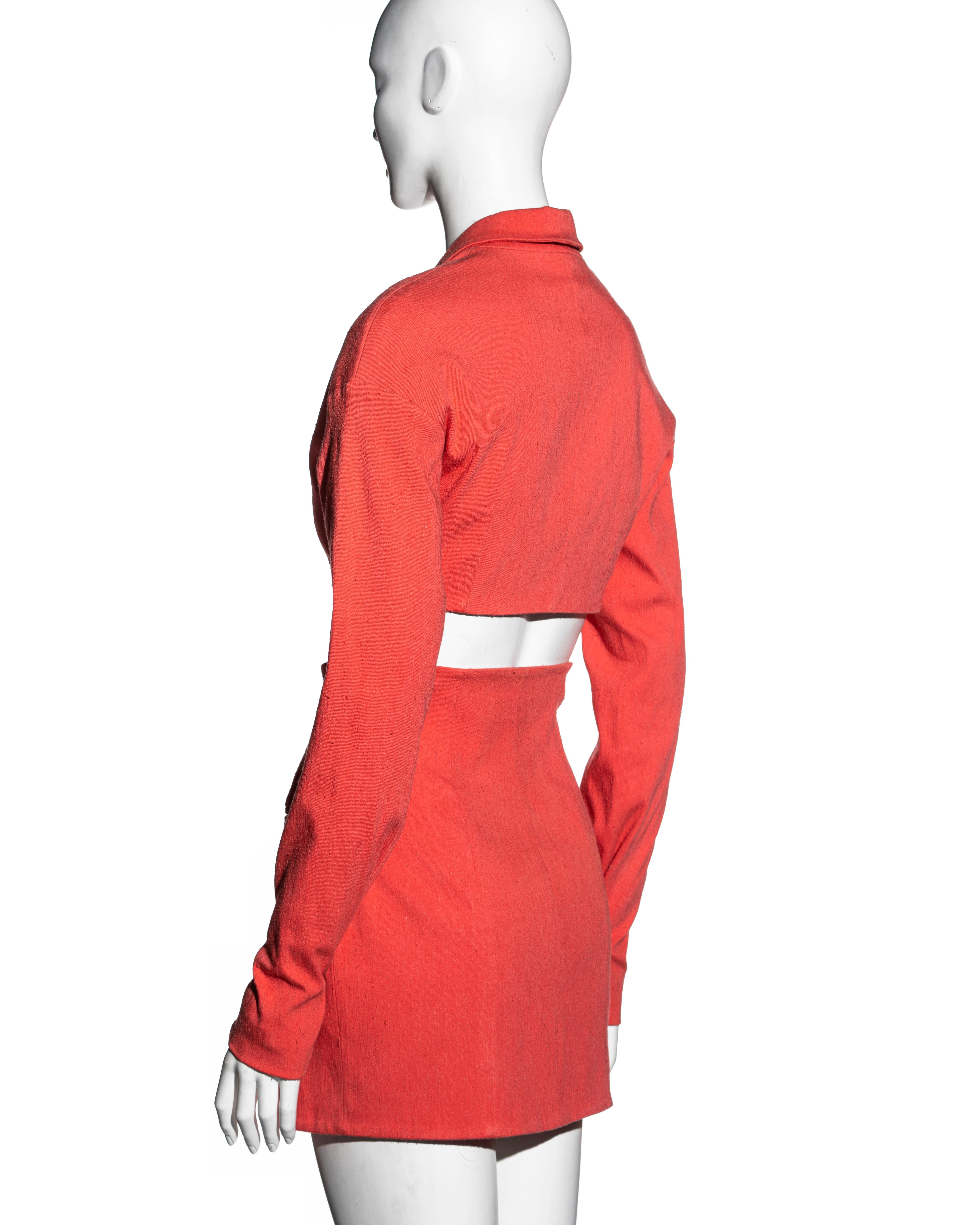 Dolce & Gabbana coral cropped jacket and mini skirt suit, ss 1992 For Sale 3
