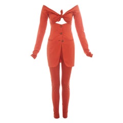 Dolce & Gabbana coral lycra off shoulder pant suit, ss 1991
