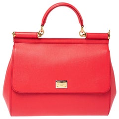 Dolce & Gabbana Coral Pink Leather Large Miss Sicily Top Handle Bag