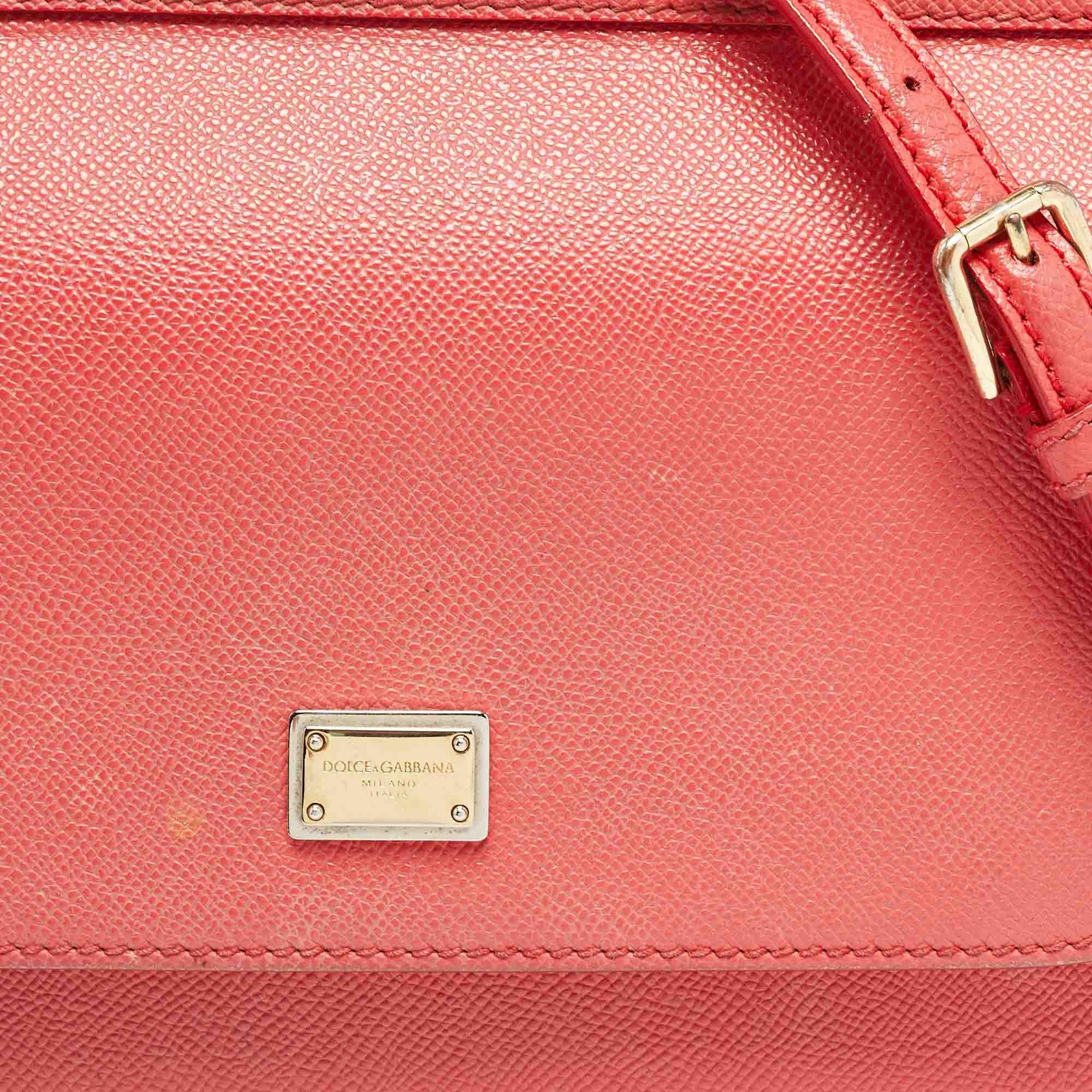 Women's Dolce & Gabbana Coral Pink Leather Medium Miss Sicily Top Handle Bag