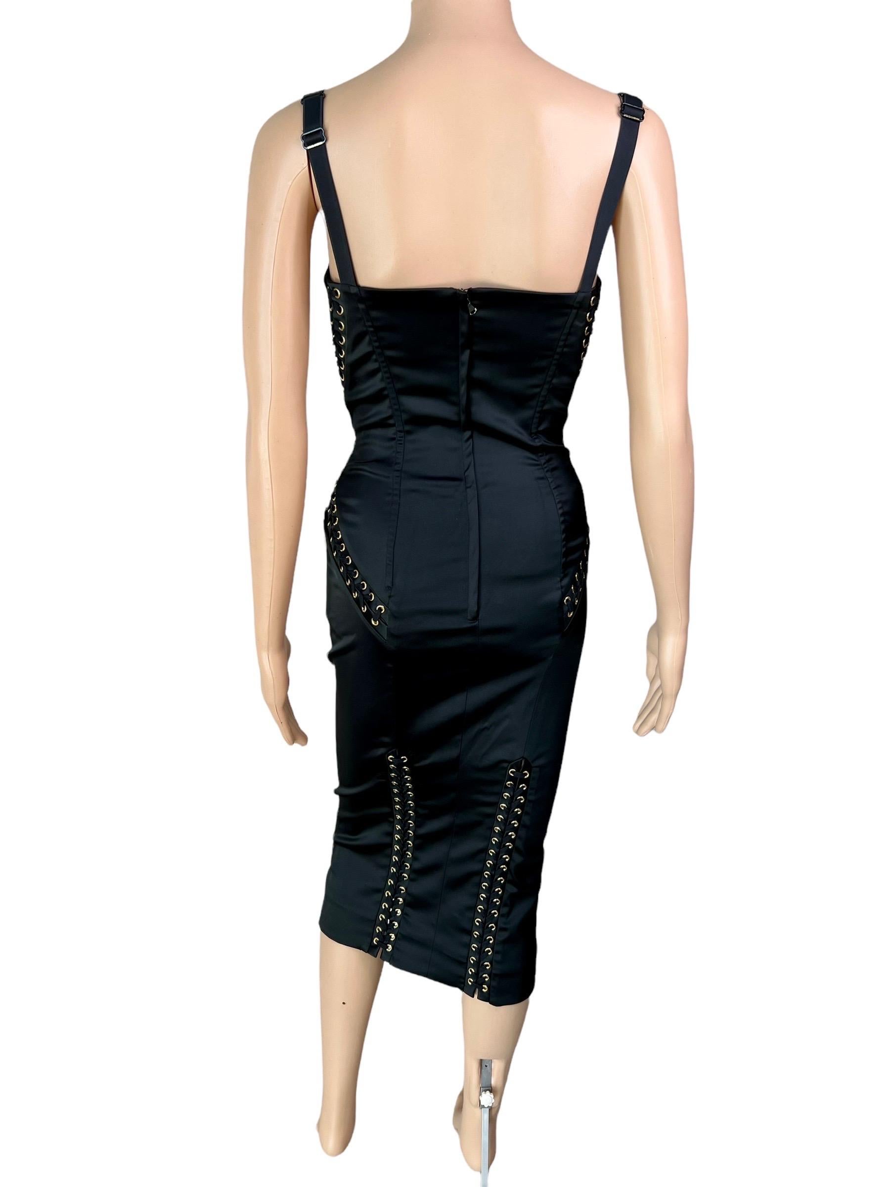 Women's Dolce & Gabbana Corset Lace-Up Bustier Bodycon Black Midi Dress For Sale