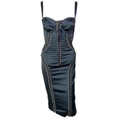 Dolce & Gabbana - Robe midi moulante noire moulante avec bustier et corset à lacets