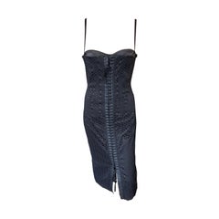 Dolce & Gabbana Corset Lace Up Perforated Mesh Black Dress