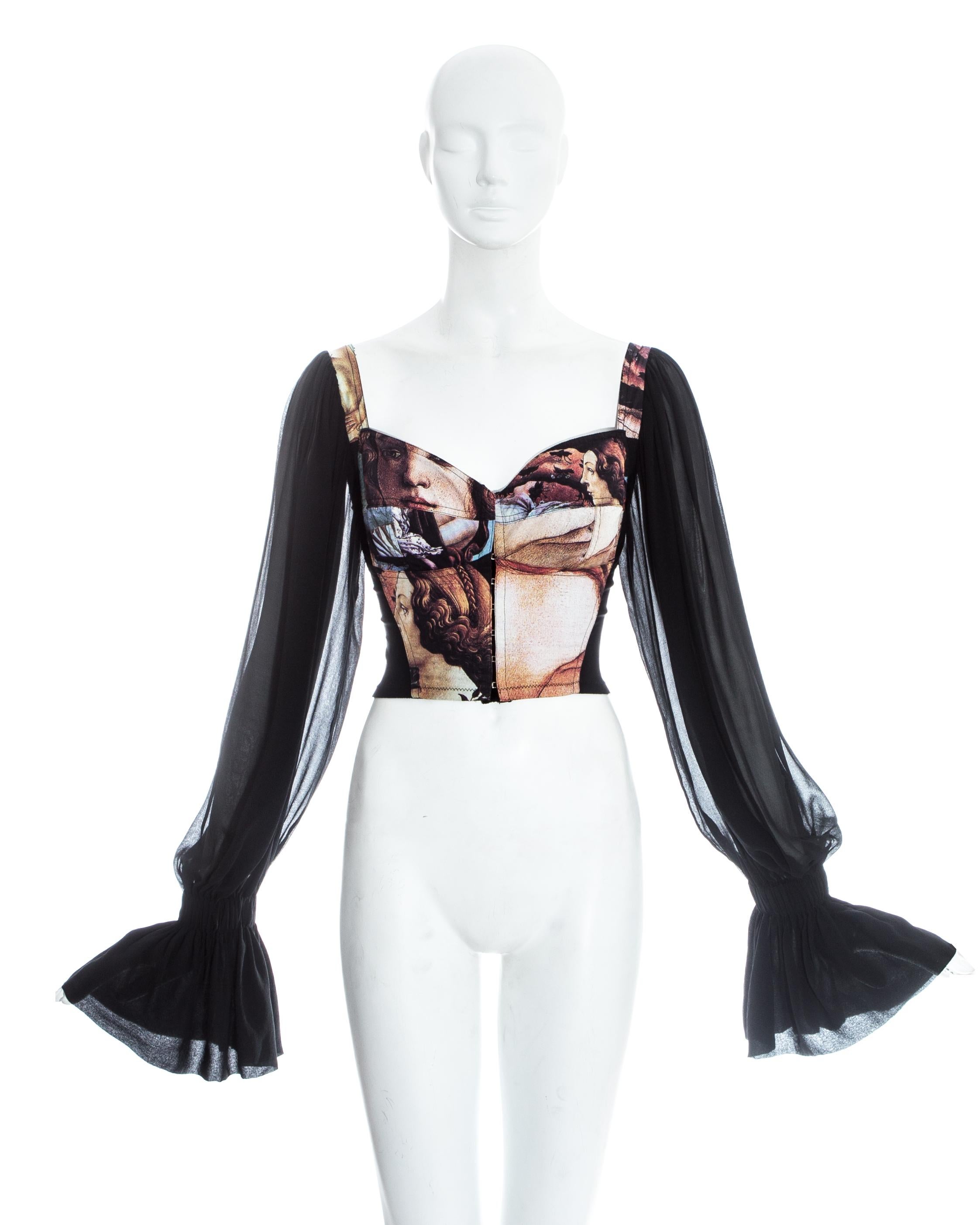 Dolce & Gabbana corset bustier with renaissance print and black chiffon poet sleeves

Spring-Summer 1993