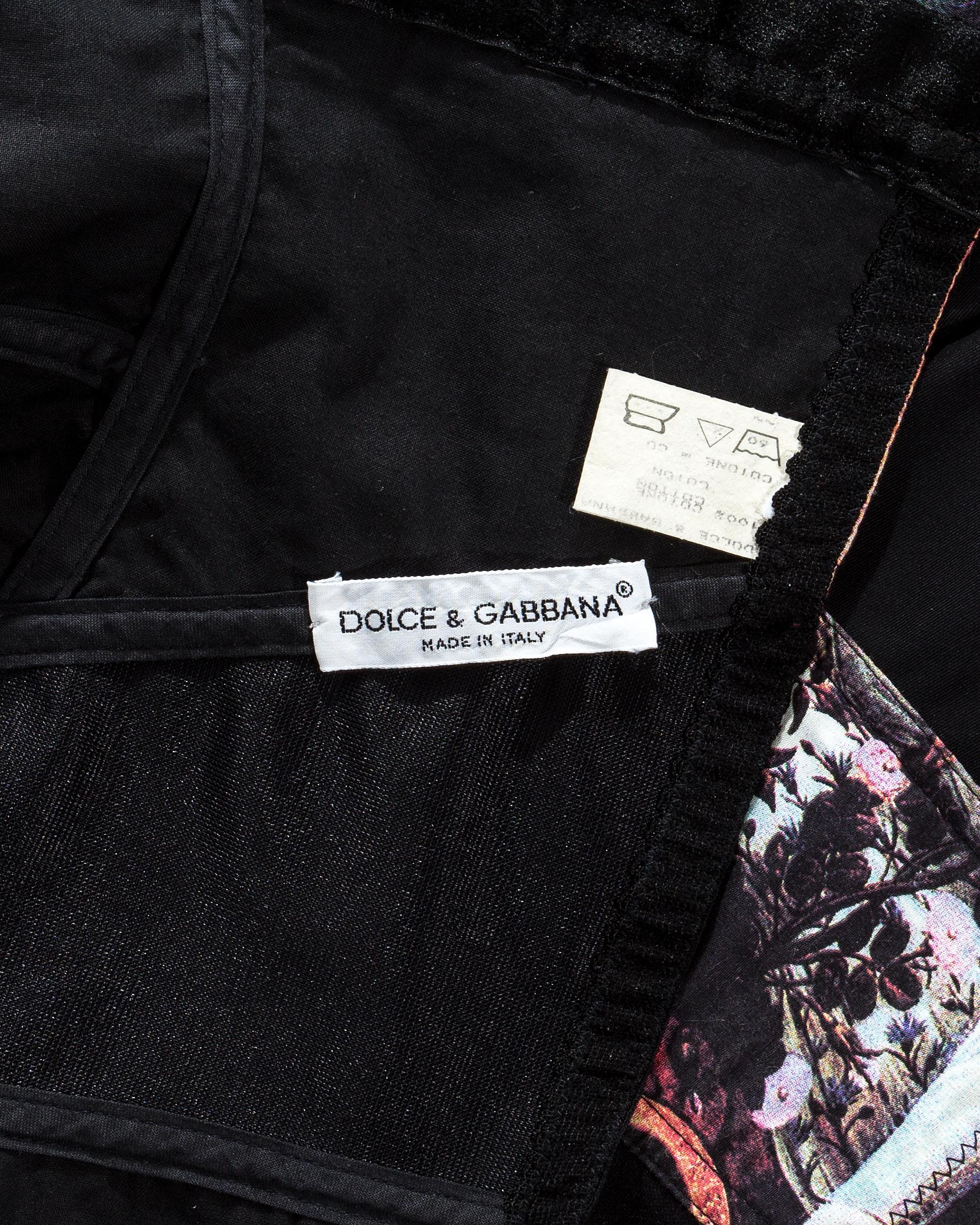 Black Dolce & Gabbana corset with renaissance print and chiffon sleeves, ss 1993