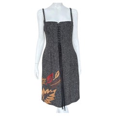 Dolce & Gabbana Corseted Leaf Wool Fall Dress M