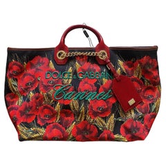 Dolce & Gabbana cotton black floral Cannes theme capri tote bag