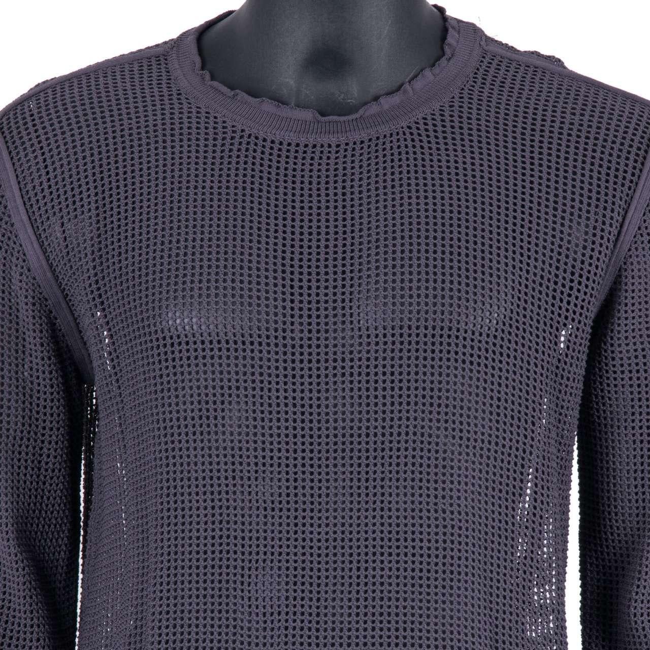 Men's Dolce & Gabbana - Cotton Crewneck Net Sweater Gray 54 XL For Sale