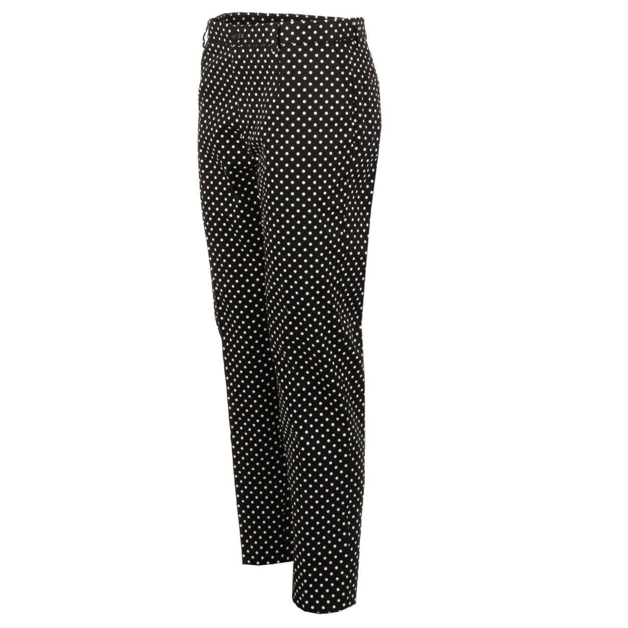 - Classic / Dress Cotton Trousers with polka dot print by DOLCE & GABBANA - New with tag - MADE IN ITALY - Former RRP: EUR 695 - Tailored F- Model: GY6FET-FSFCG-HNBEW - Material: 97% Cotton, 3% Elastan - Color: Black / White - Polka Dot print - 4