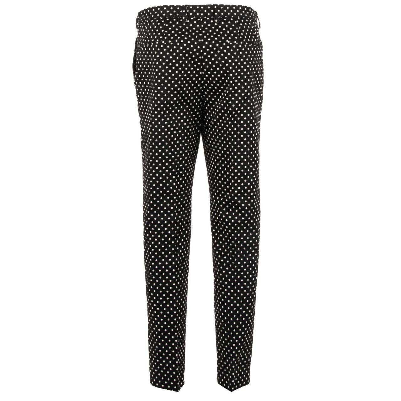 Dolce & Gabbana - Cotton Dress Trousers with Polka Dot Print Black White 50 M-L In Excellent Condition For Sale In Erkrath, DE