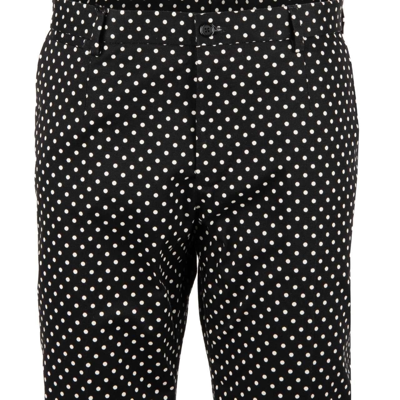 Men's Dolce & Gabbana - Cotton Dress Trousers with Polka Dot Print Black White 50 M-L For Sale