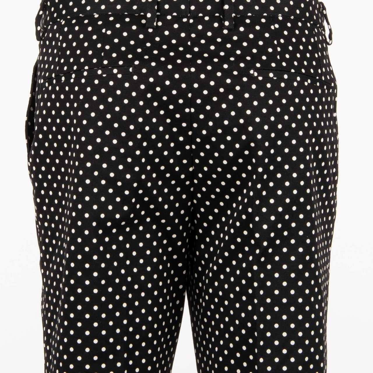 Dolce & Gabbana - Cotton Dress Trousers with Polka Dot Print Black White 50 M-L For Sale 1