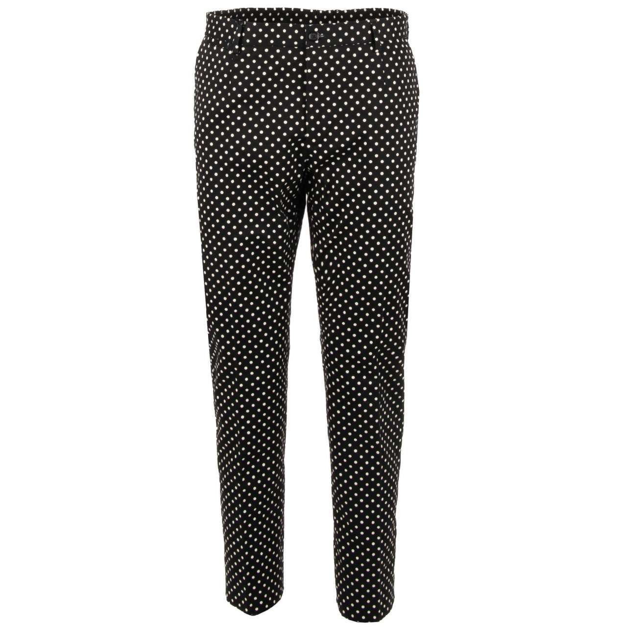 Dolce & Gabbana - Cotton Dress Trousers with Polka Dot Print Black White 50 M-L For Sale