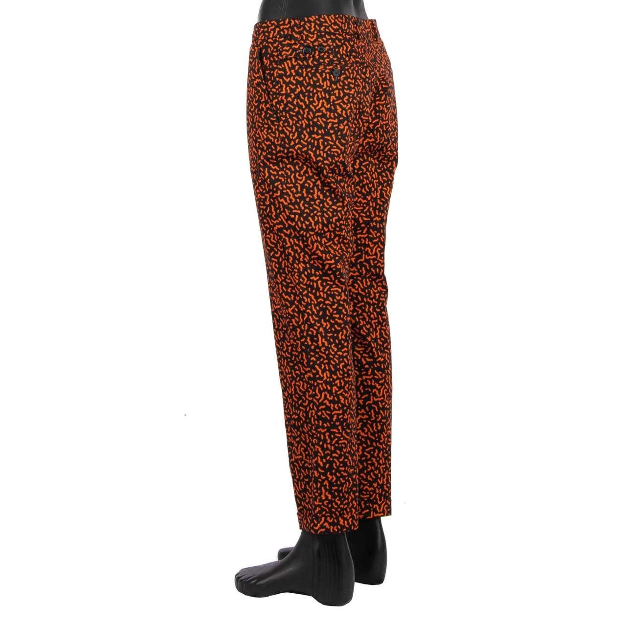 Men's Dolce & Gabbana - Cotton Dress Trousers with Print Black Orange 48 M For Sale