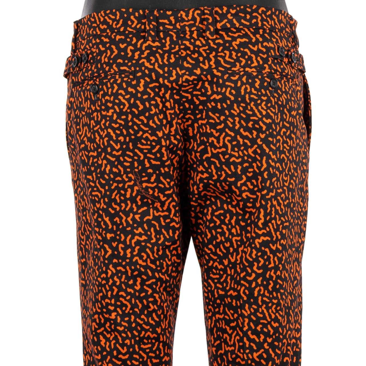 Dolce & Gabbana - Cotton Dress Trousers with Print Black Orange 48 M For Sale 2