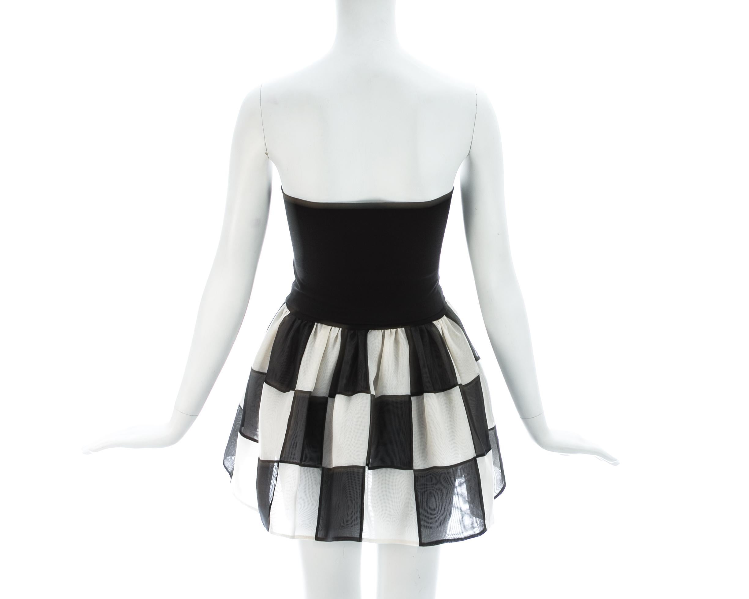 Black Dolce Gabbana cotton jersey playsuit with checkerboard print skirt, S/S 1991 For Sale