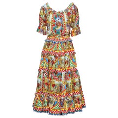 Dolce & Gabbana cotton maxi dress with multicolor "Carretto Siciliano" print
