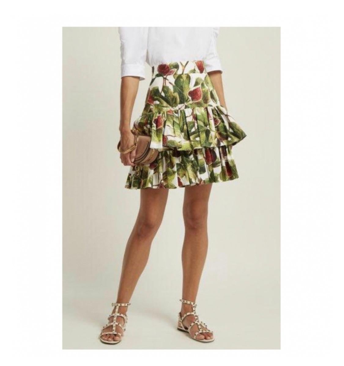 Brown Dolce & Gabbana cotton multicolour fig printed Sicilian skirt  For Sale