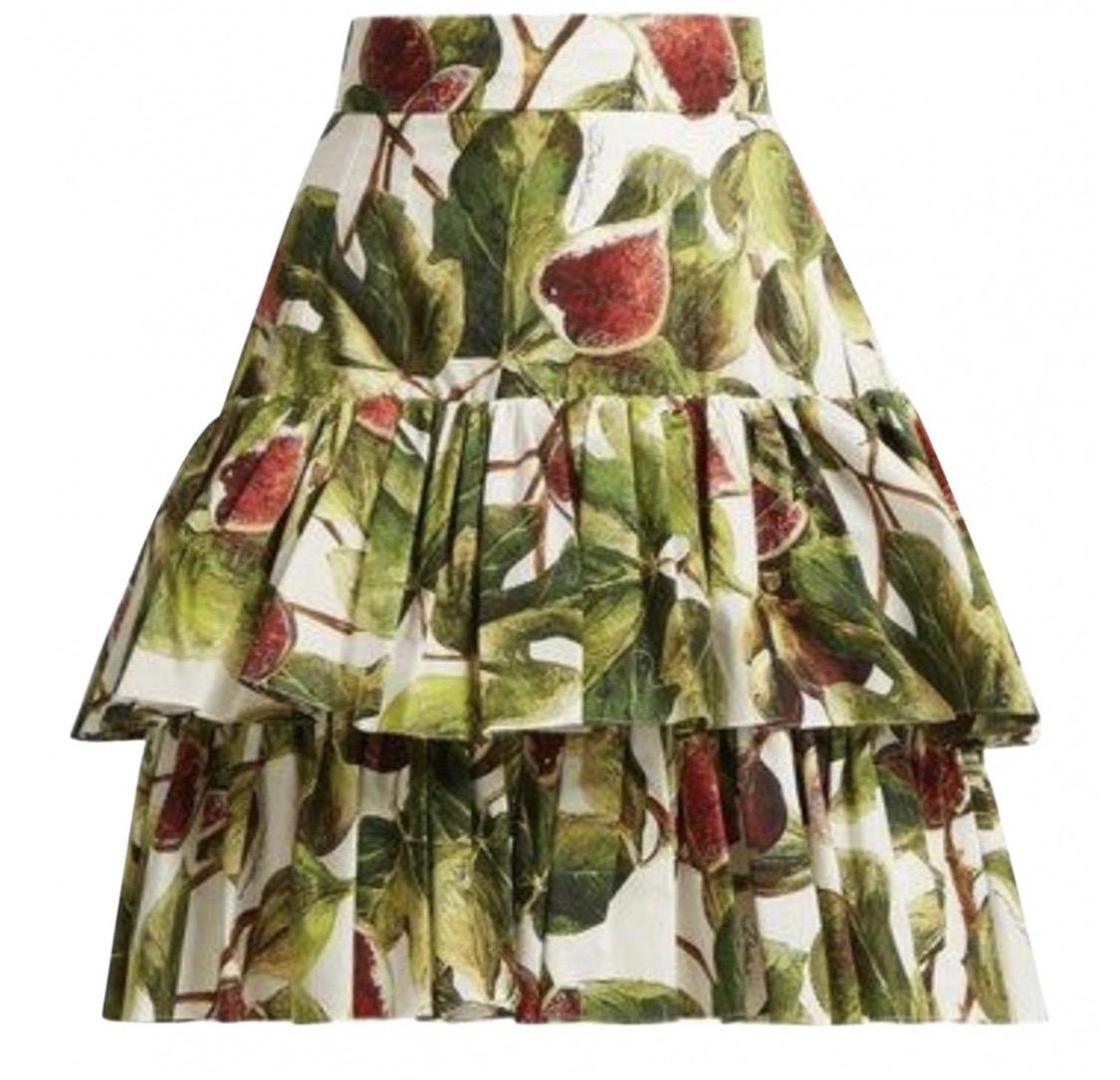Dolce & Gabbana cotton multicolour fig printed Sicilian skirt  In New Condition For Sale In WELWYN, GB