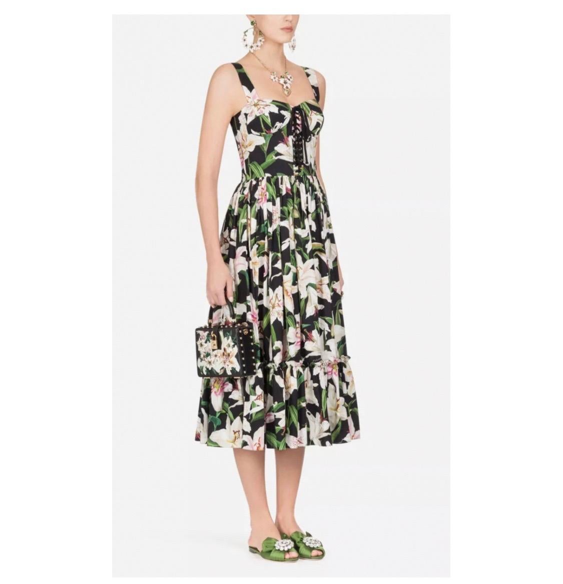 Dolce & Gabbana Maxi-Bustierkleid für Damen aus Baumwolle mit mehrfarbigem Blumendruck (Grau)
