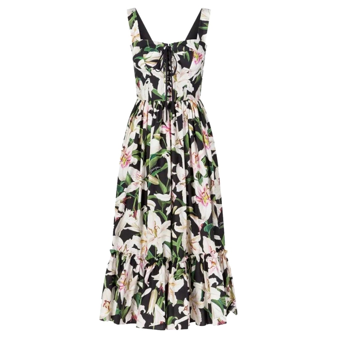 Dolce & Gabbana Maxi-Bustierkleid für Damen aus Baumwolle mit mehrfarbigem Blumendruck