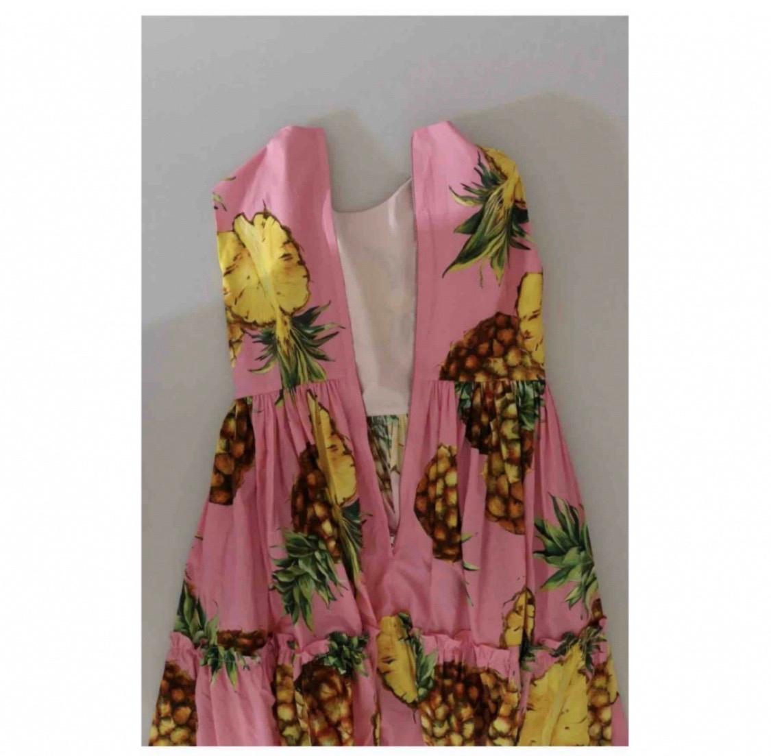 Orange Dolce & Gabbana cotton multicolour pineapple-
print mid - length dress