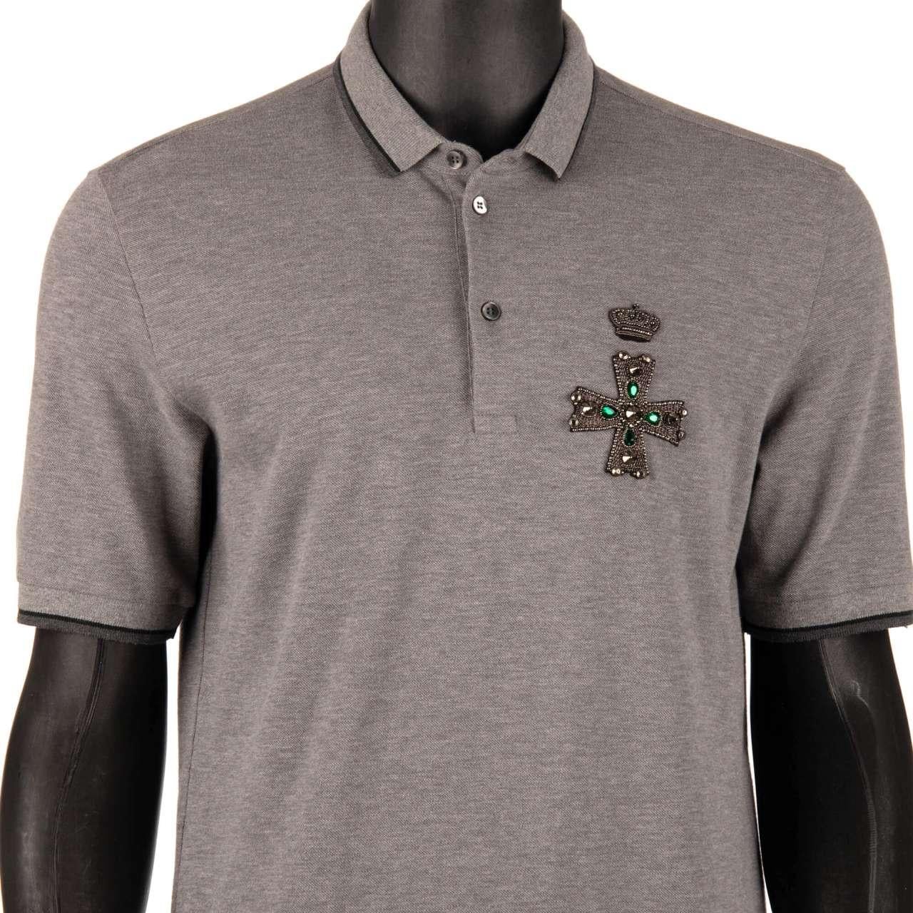 - Cotton Polo Shirt with crystals embroidered cross in front by DOLCE & GABBANA - New with Tags - MADE IN ITALY - Former RRP: EUR 795 - Long and Regular Cut - Polo collar - Buttons closure - Model: G8HM1Z-G7LJN-S8291 - Material: 100% Cotton - Color: