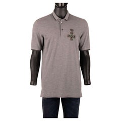 Dolce & Gabbana - Cotton Polo Shirt with Embroidered Crystals Cross Gray 48 M