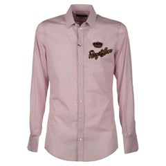Dolce & Gabbana Cotton Shirt with Crown and Royal Love Embroidery Pink 40/15.75