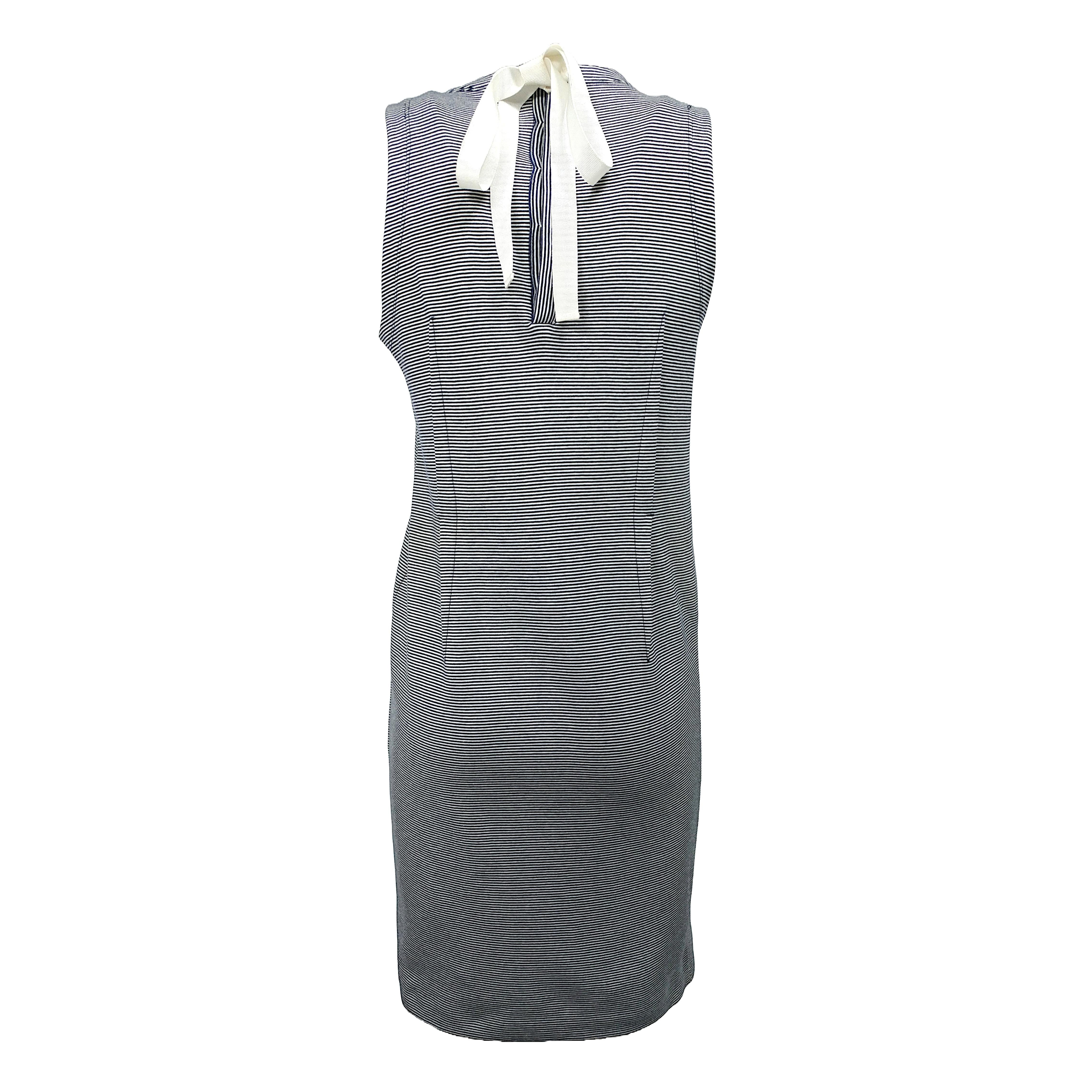 DOLCE & GABBANA – ärmelloses Kleid aus Baumwolle mit blauen und cremefarbenen Streifen  Größe M (Weiß) im Angebot