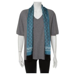 Dolce & Gabbana Cotton V-Neck T-Shirt w/ Butterfly Printed Tasseled Silk Scarf S