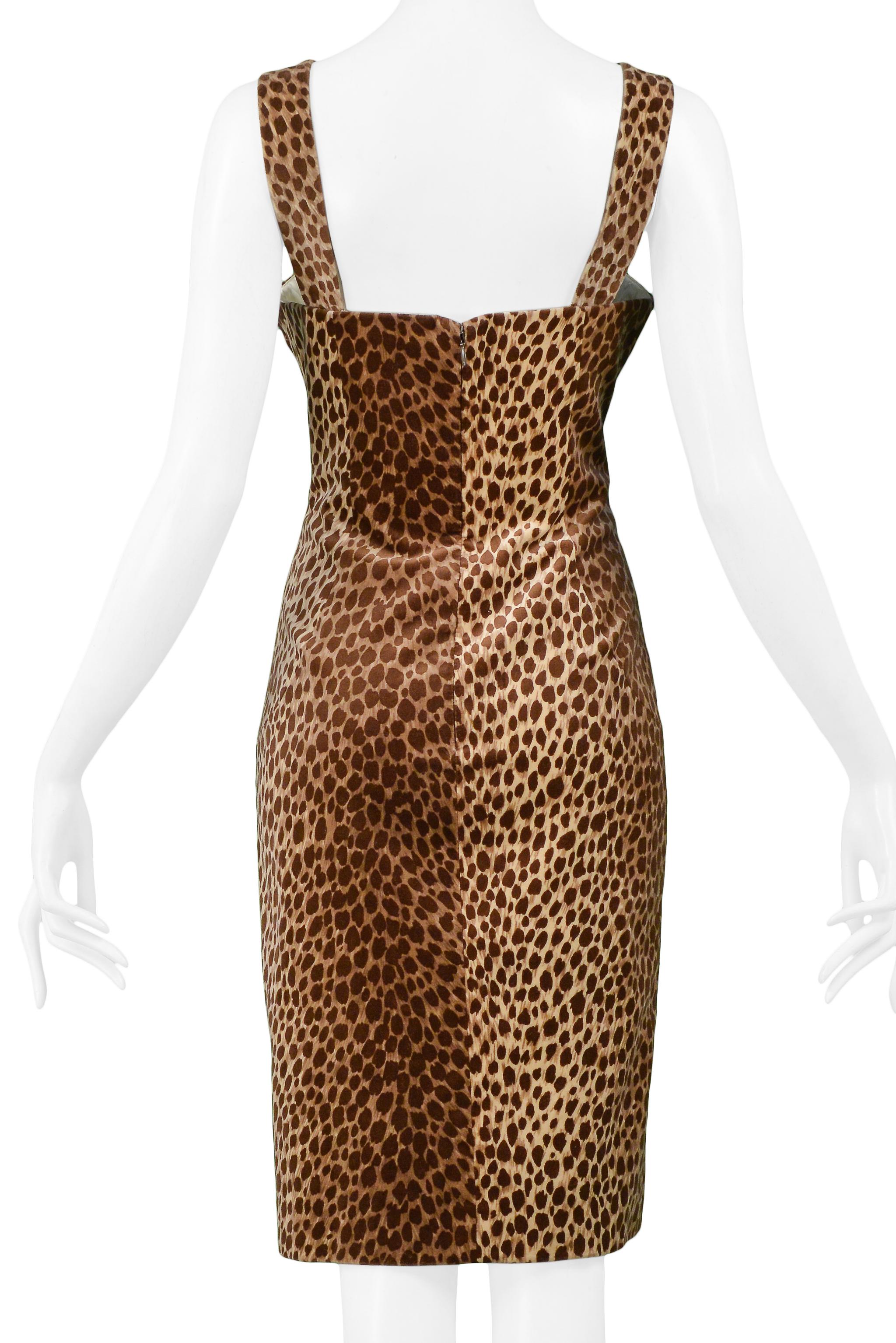Brown Dolce & Gabbana Cotton Velvet Leopard Print Cocktail Dress 1996-97 