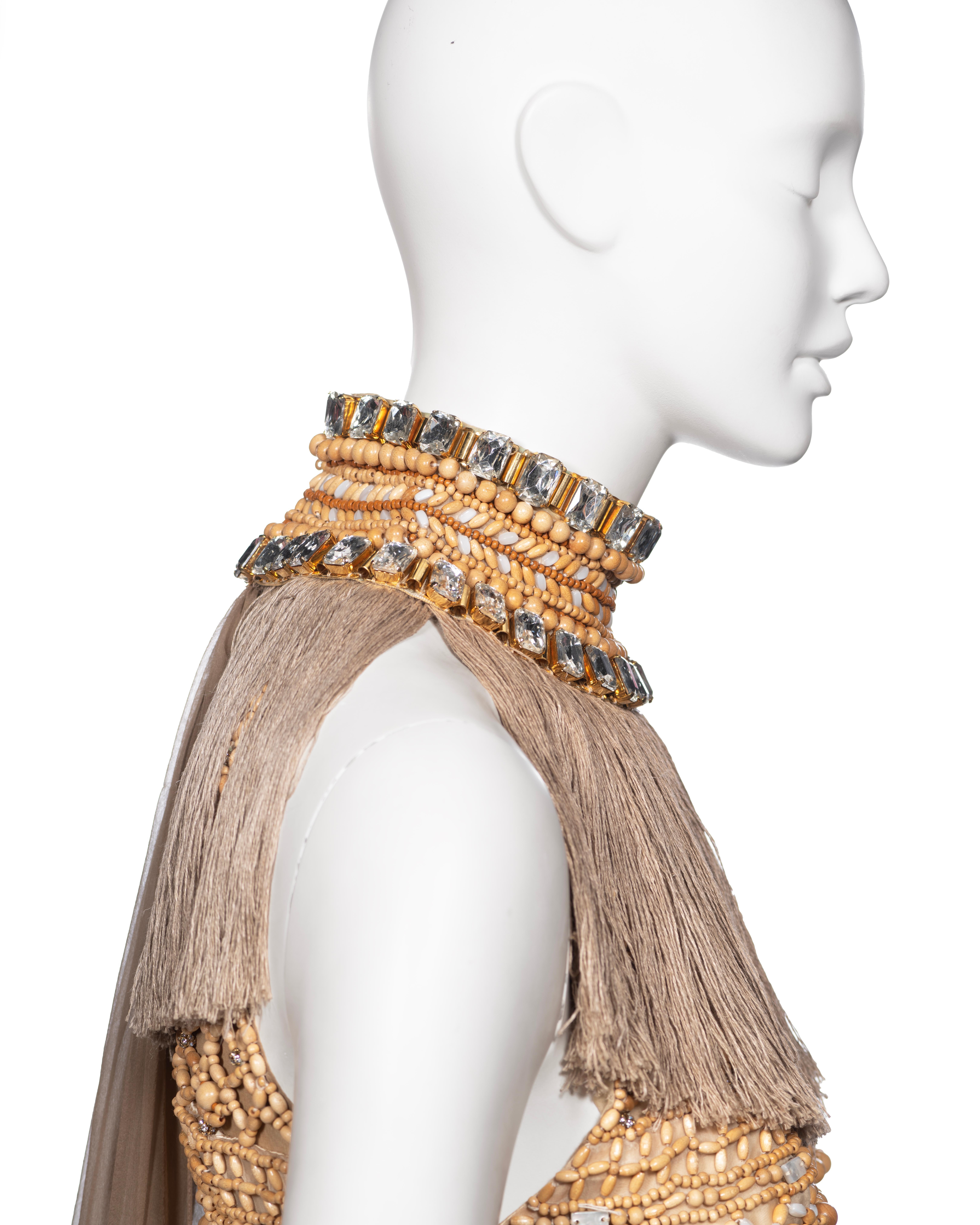Dolce & Gabbana Couture Wood Beaded Jute Fringe Dress with Crystals, SS 2005 For Sale 6