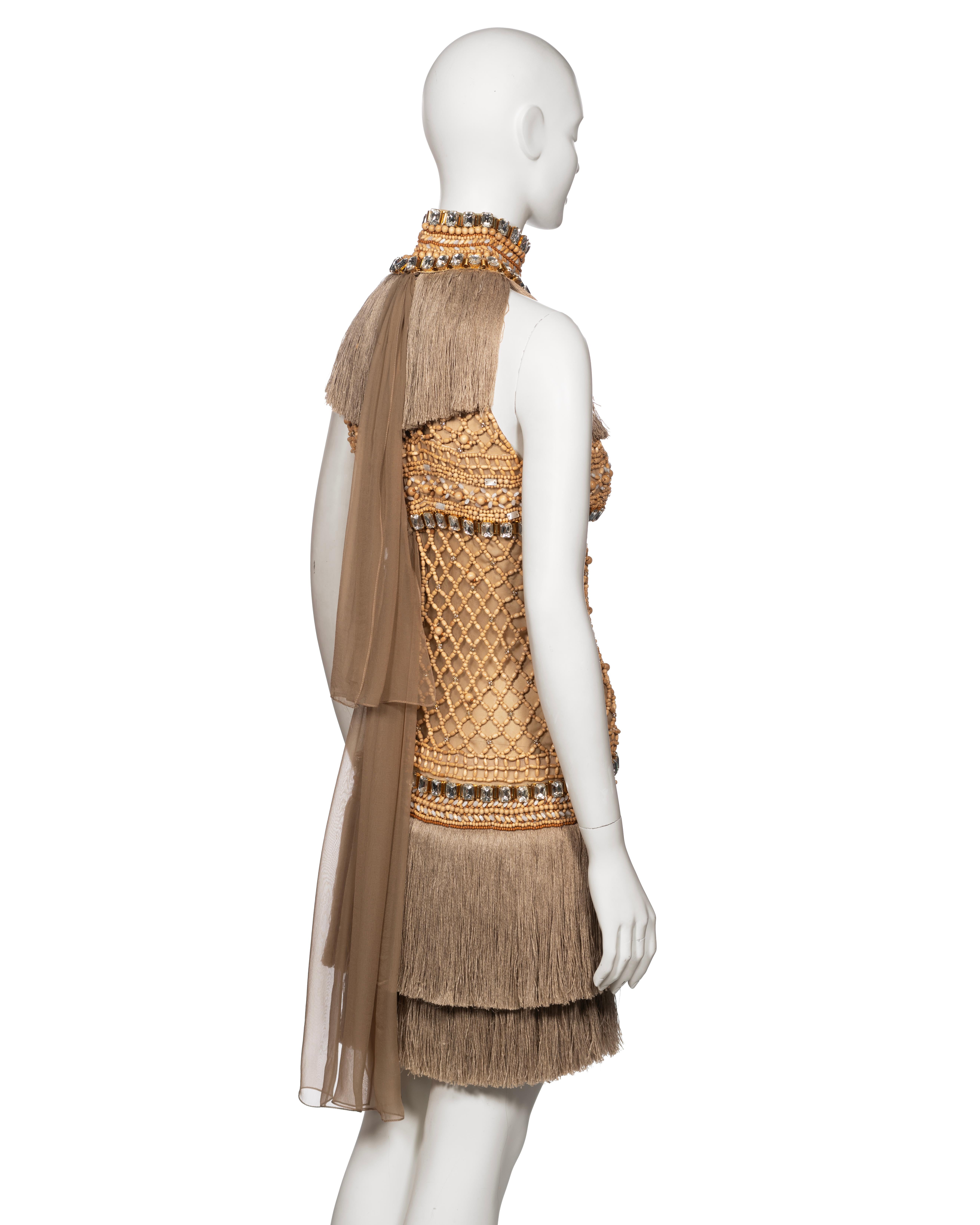 Dolce & Gabbana Couture Wood Beaded Jute Fringe Dress with Crystals, SS 2005 For Sale 7