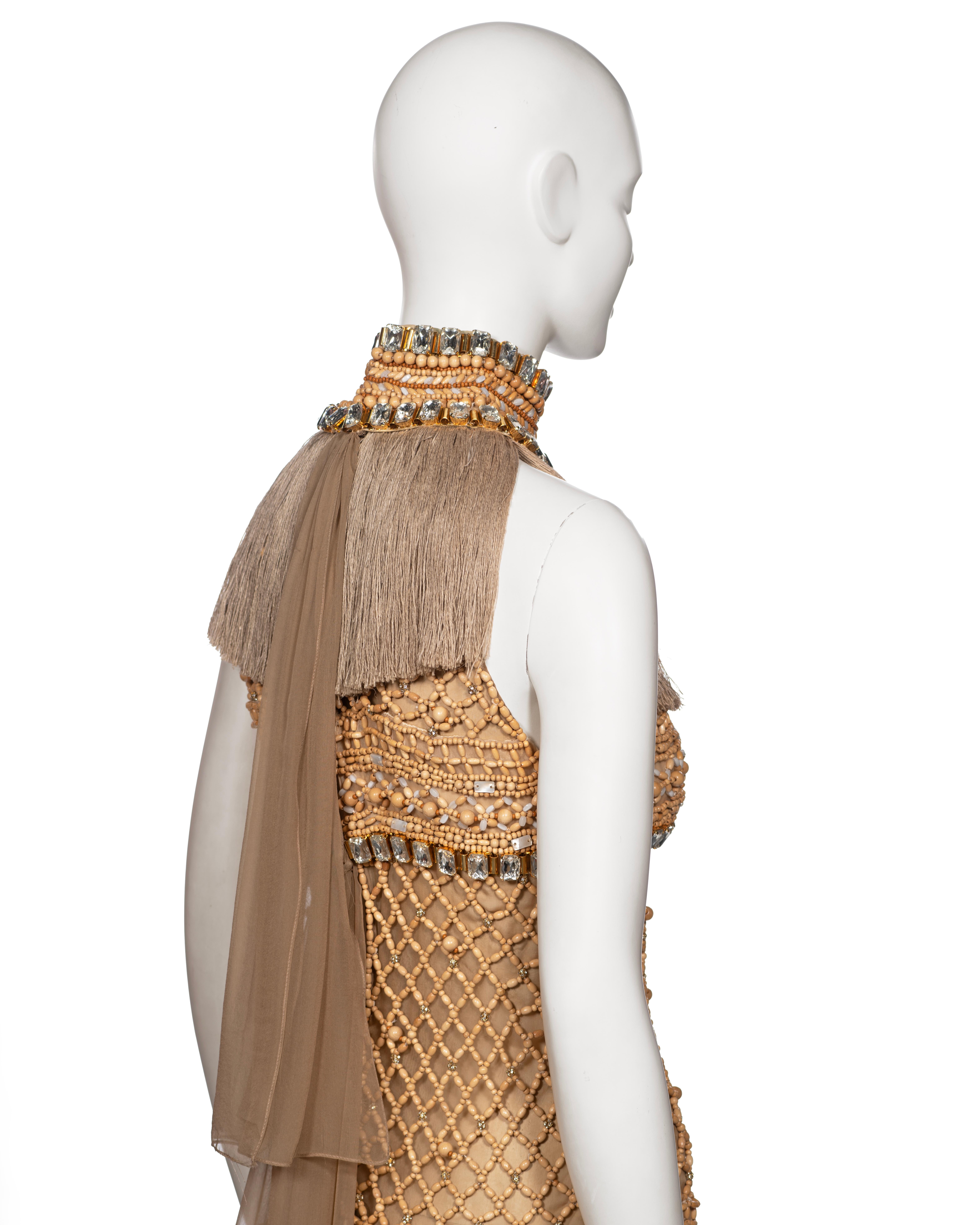 Dolce & Gabbana Couture Wood Beaded Jute Fringe Dress with Crystals, SS 2005 For Sale 8