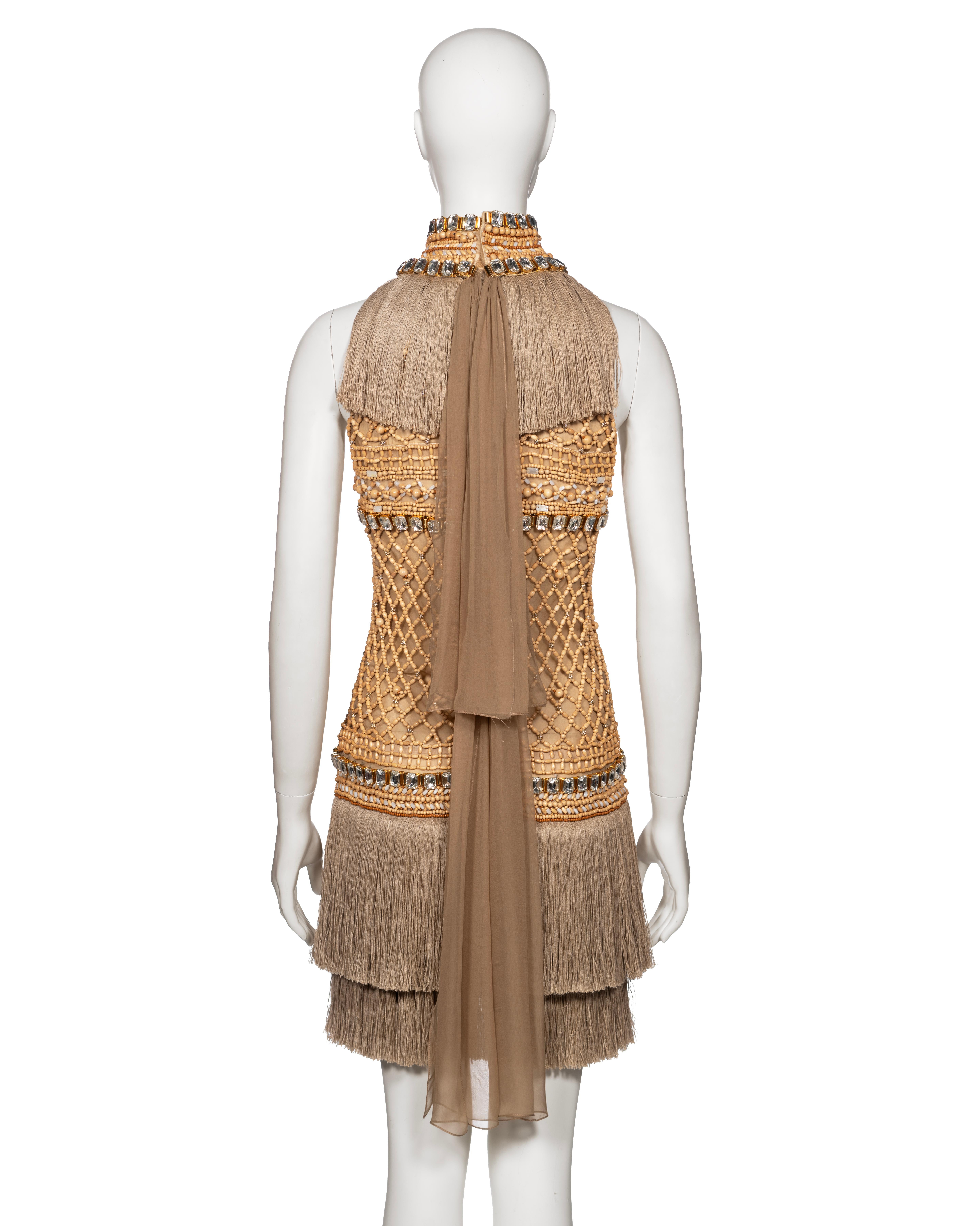 Dolce & Gabbana Couture Wood Beaded Jute Fringe Dress with Crystals, SS 2005 For Sale 9
