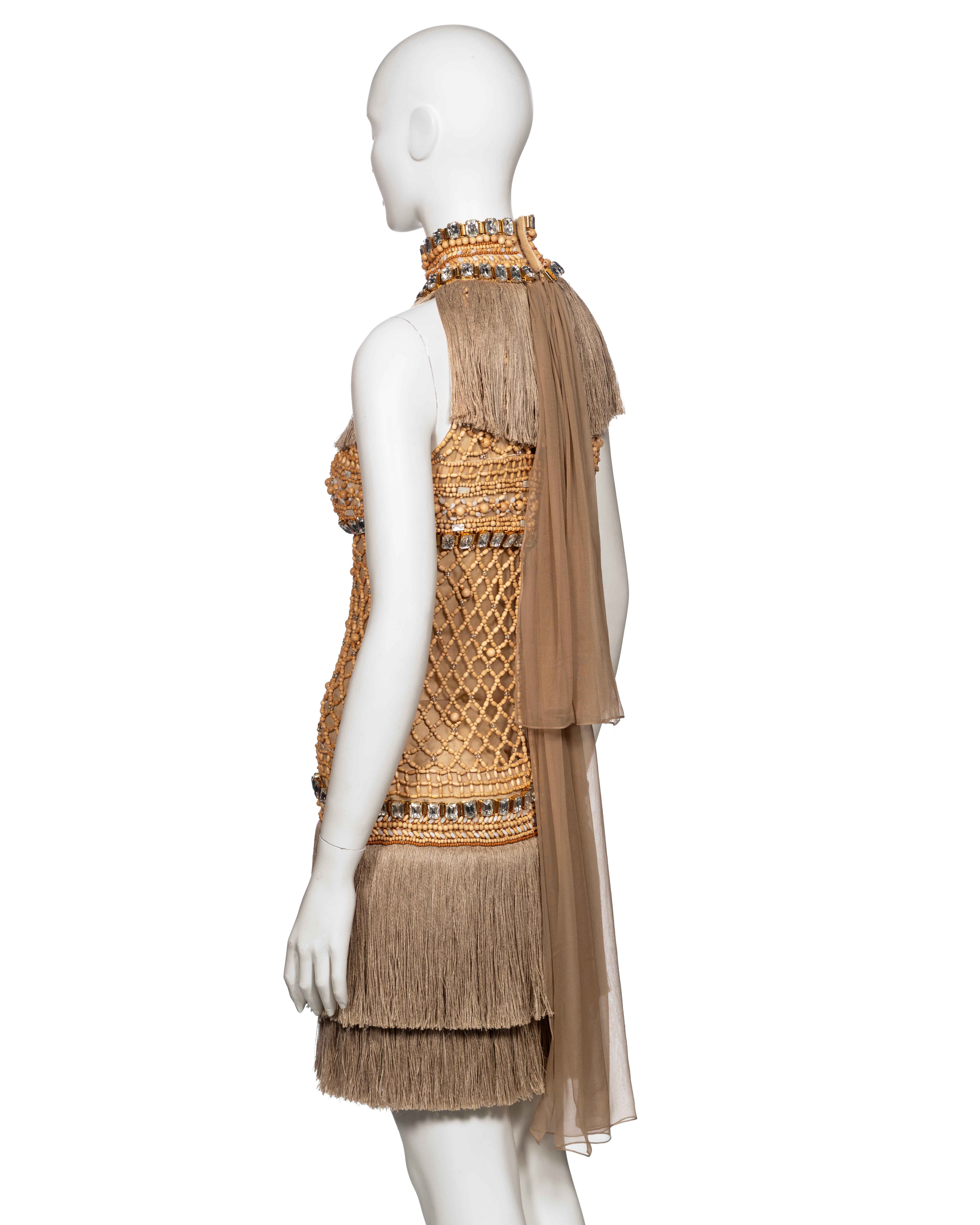Dolce & Gabbana Couture Wood Beaded Jute Fringe Dress with Crystals, SS 2005 For Sale 10