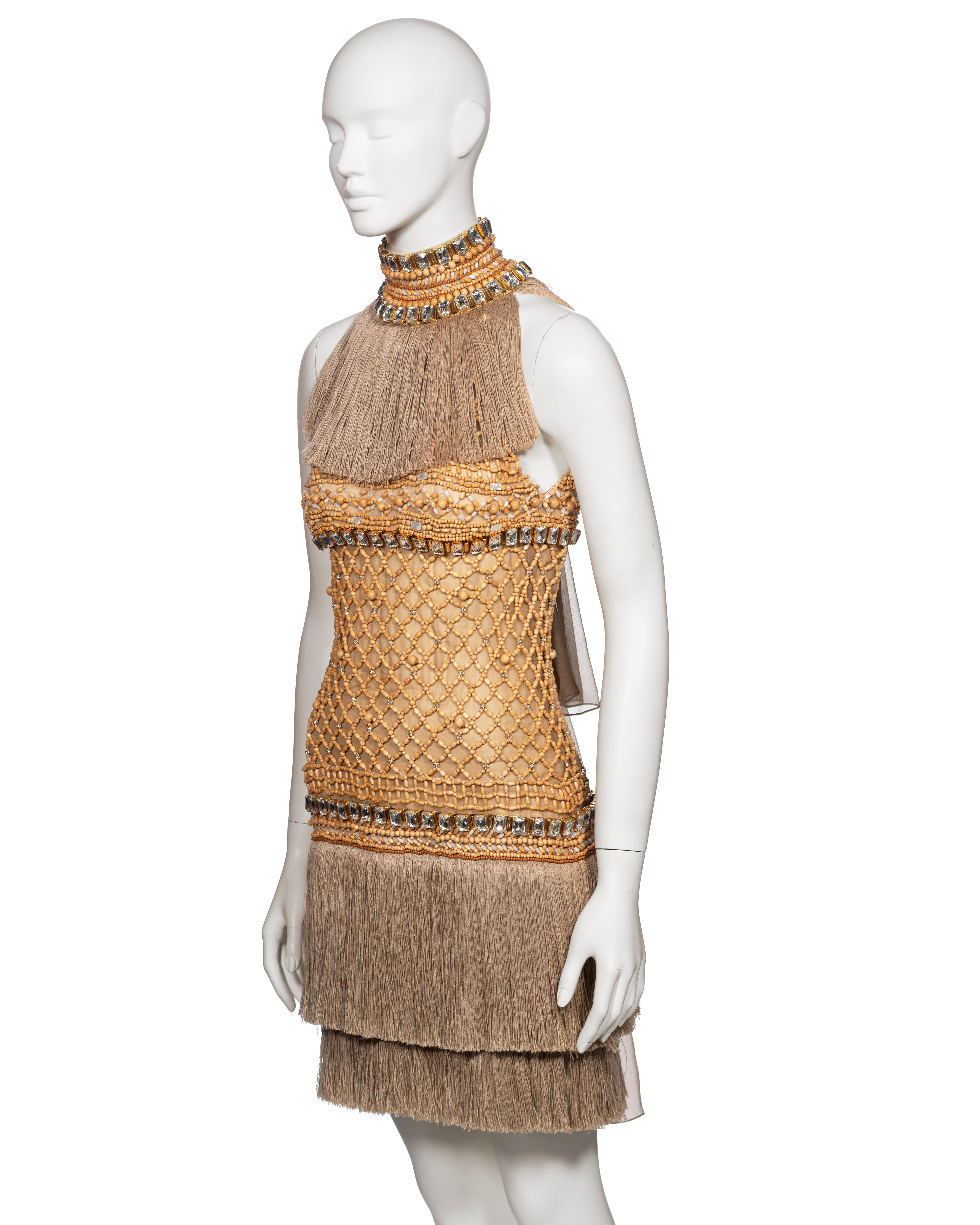 Dolce & Gabbana Couture Wood Beaded Jute Fringe Dress with Crystals, SS 2005 For Sale 11
