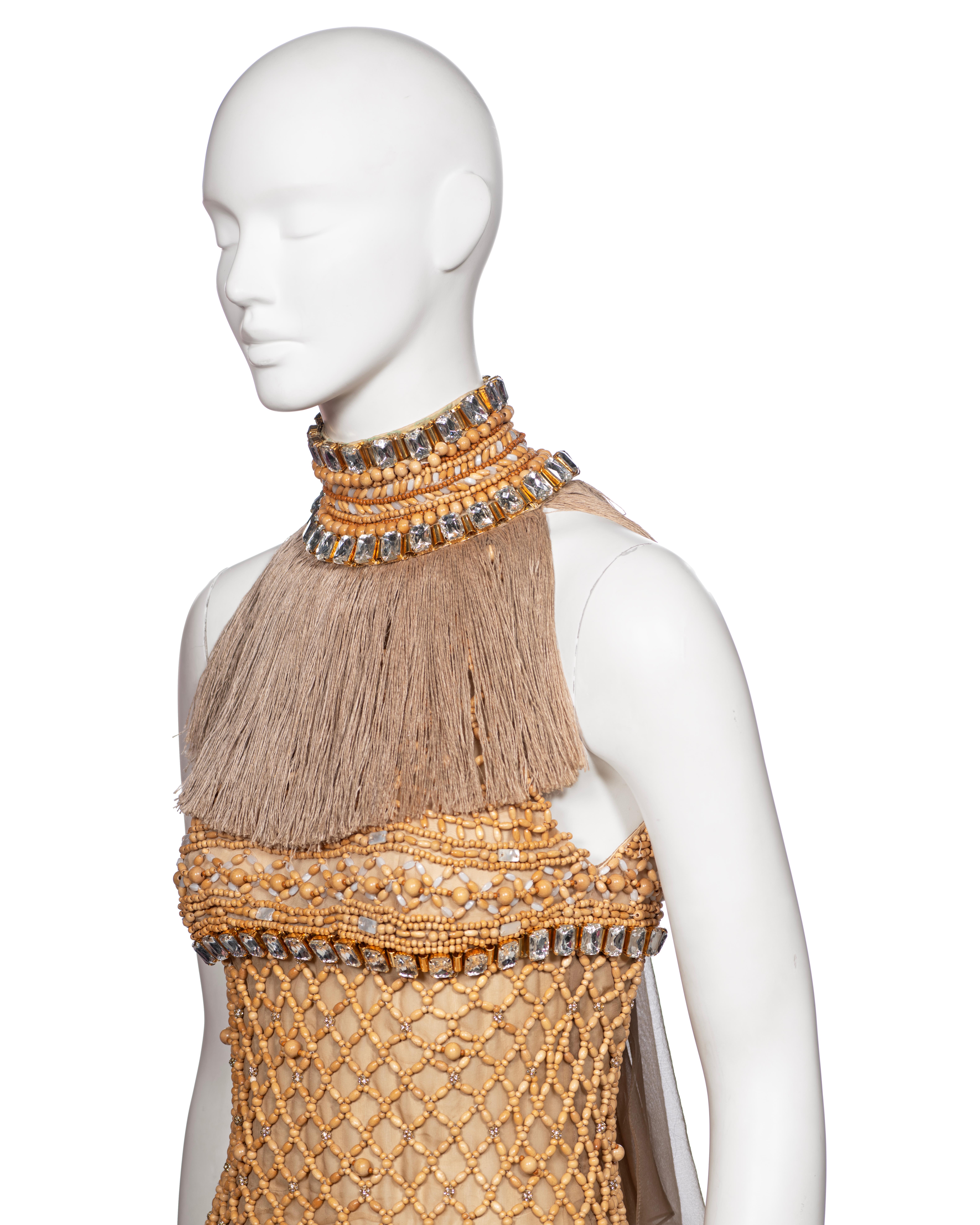 Dolce & Gabbana Couture Wood Beaded Jute Fringe Dress with Crystals, SS 2005 For Sale 12