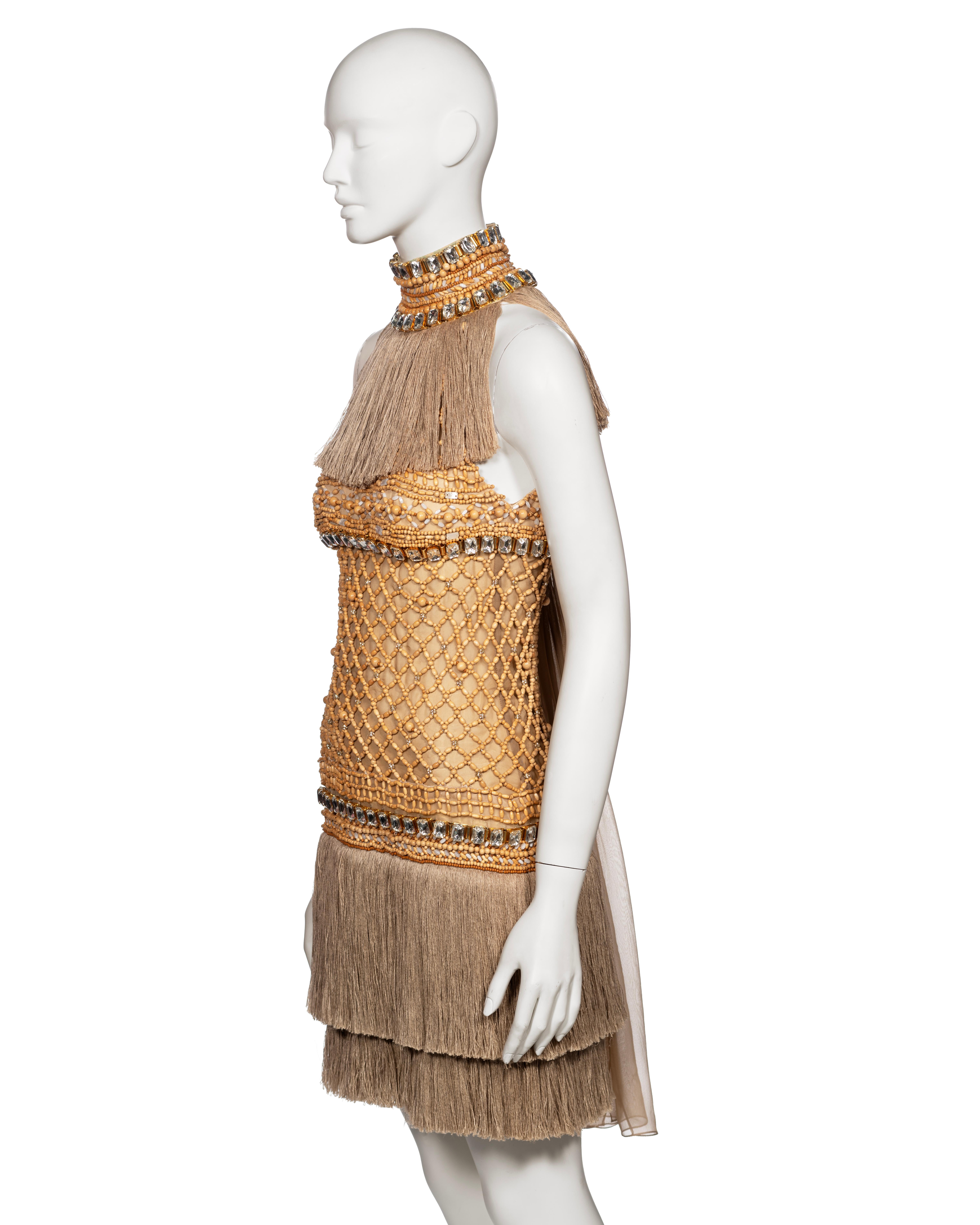 Dolce & Gabbana Couture Wood Beaded Jute Fringe Dress with Crystals, SS 2005 For Sale 13