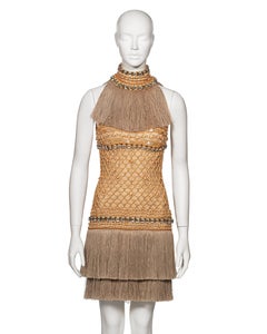 Dolce & Gabbana Couture Abito con frange di iuta e perline di Wood con cristalli, SS 2005