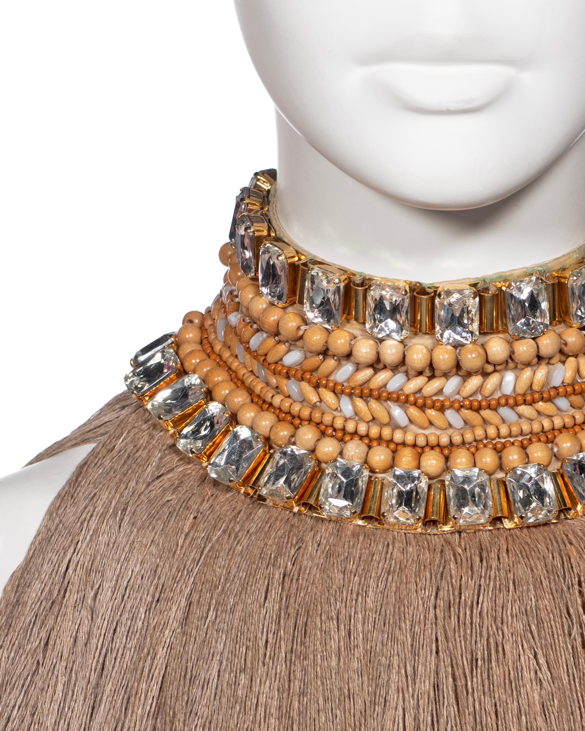 Dolce & Gabbana Couture Wood Beaded Jute Fringe Dress with Crystals, SS 2005 For Sale 1
